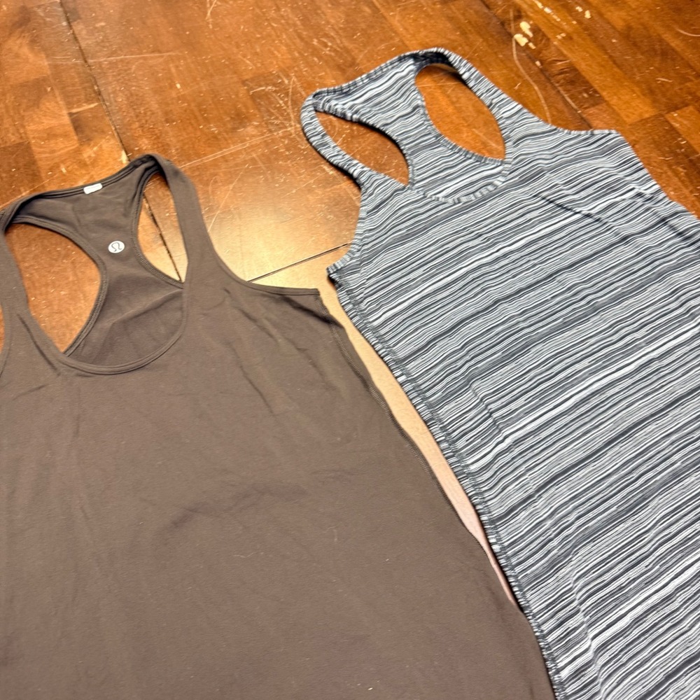 2‎ lot of Lululemon Tank Tops Women's 6 Brown Grey Striped Racerback Activewear